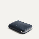 Minimalist zippered leather wallet in navy, perfect for everyday use.