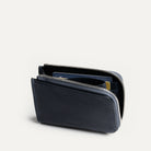 Navy leather wallet for men with credit card slots and central coin pouch