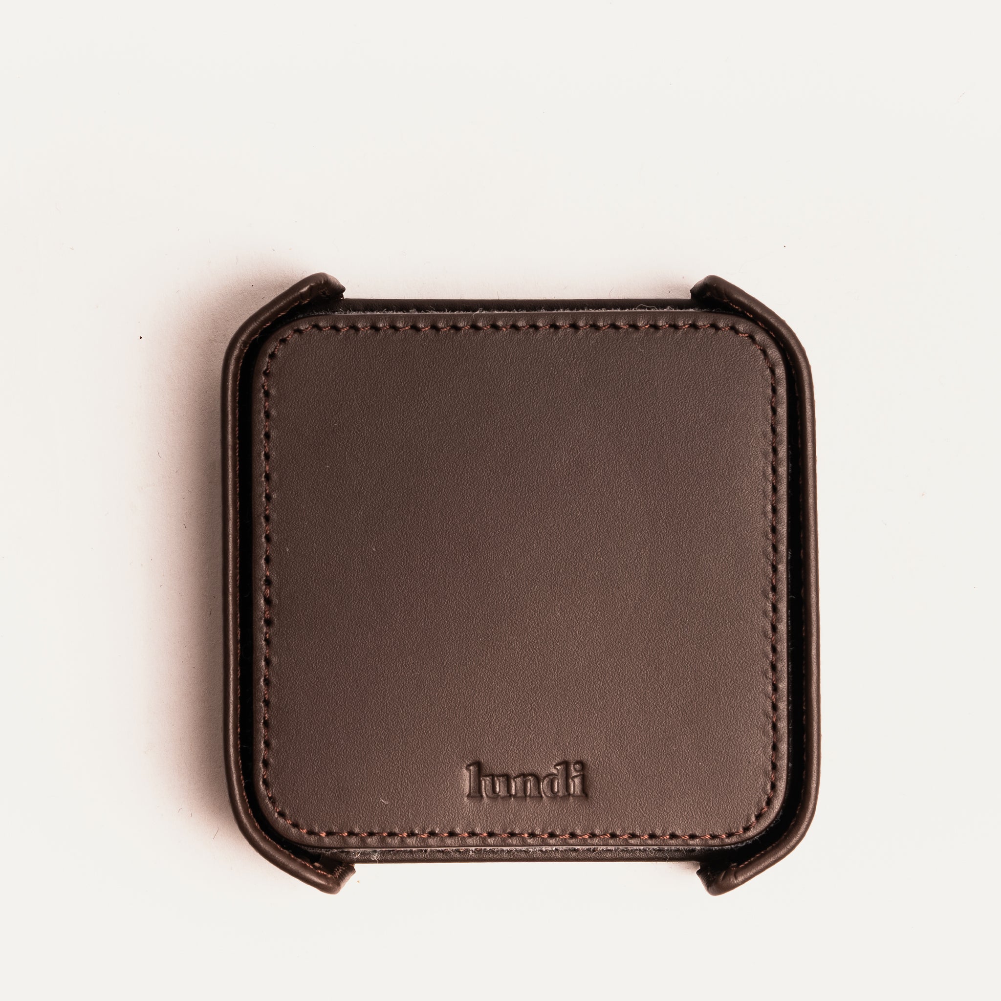 Leather coasters with special holder in leather brown