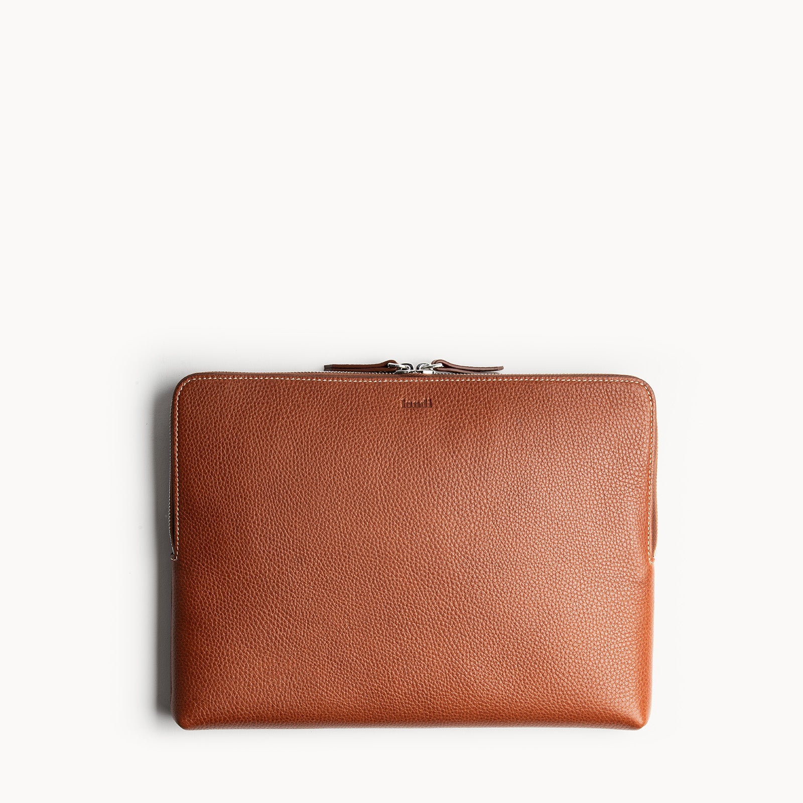 Pochette pour ordianteur 13 pouces et Ipad en cuir grainé cognac