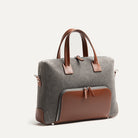 Porte documents en toile sergée gris et cuir lisse cognac