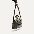 Porte-documents en toile kaki et cuir noir lundi