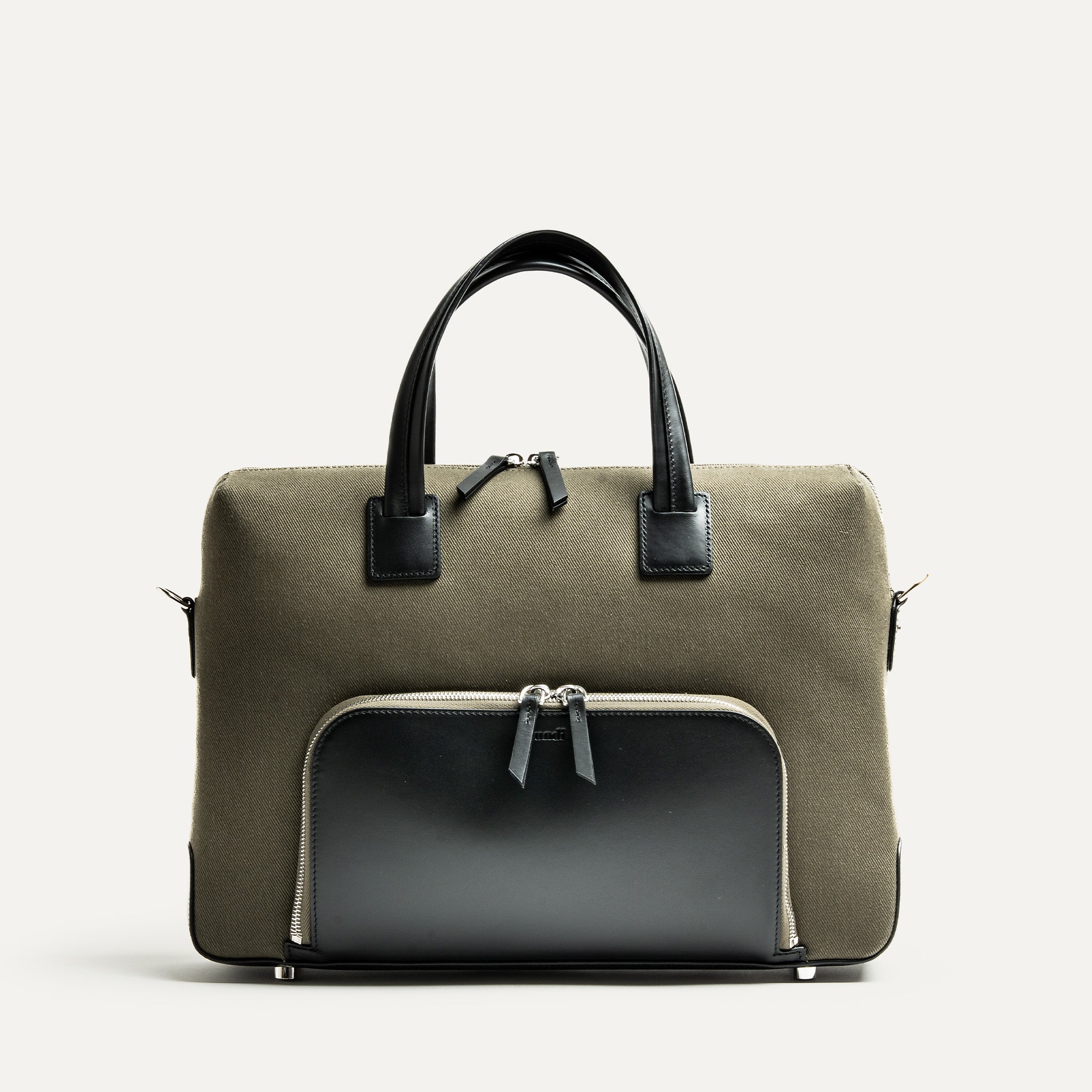 Porte-documents en toile kaki et cuir noir lundi