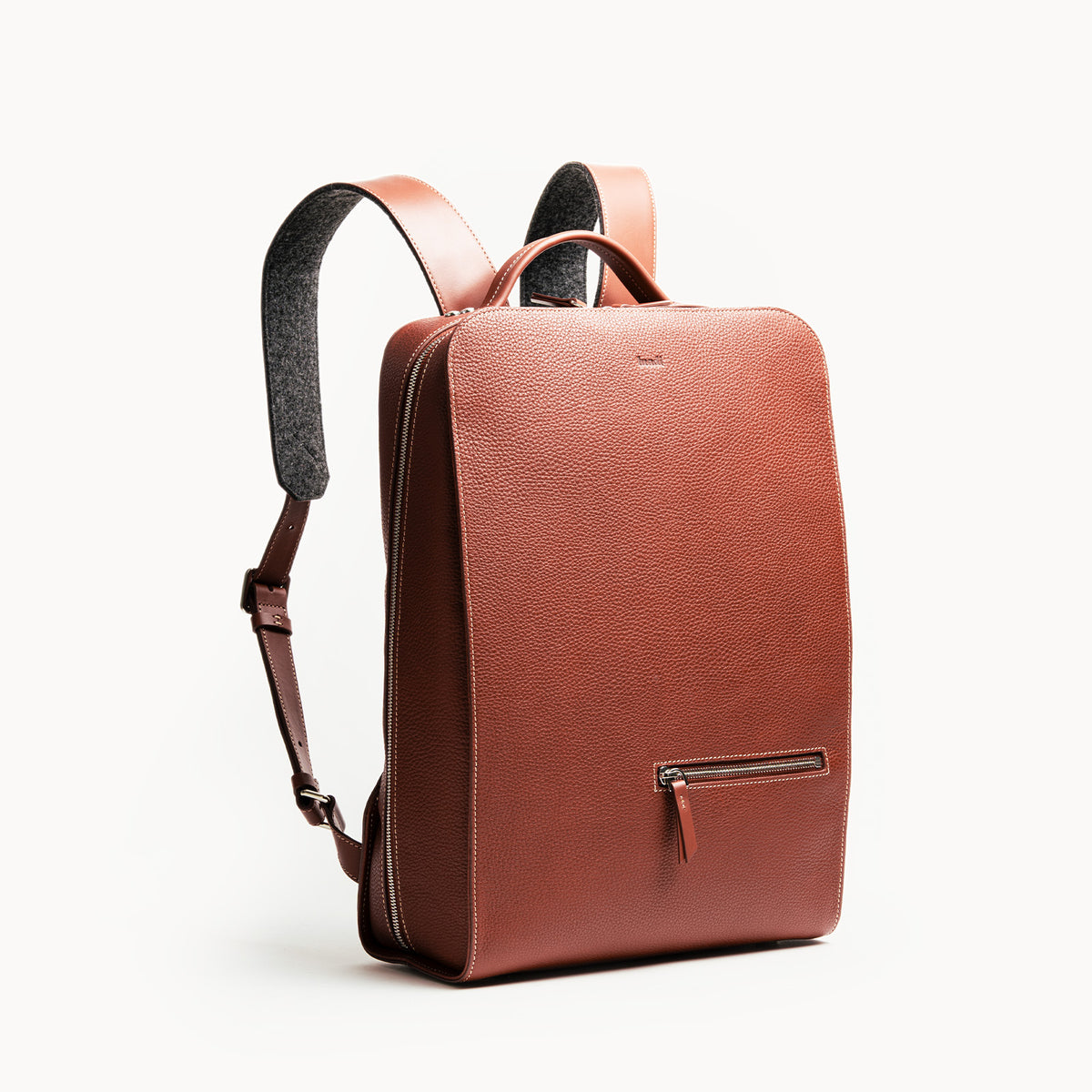 Cognac grained leather backpack for men