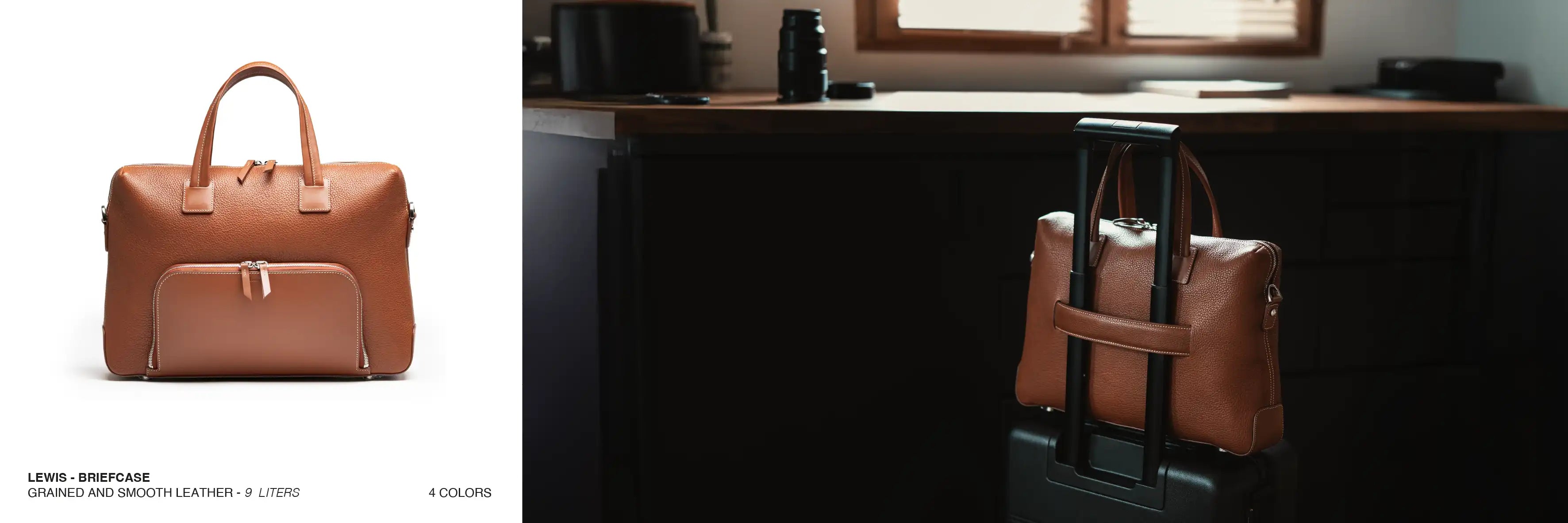 grained and smooth leather briefcase by lundi