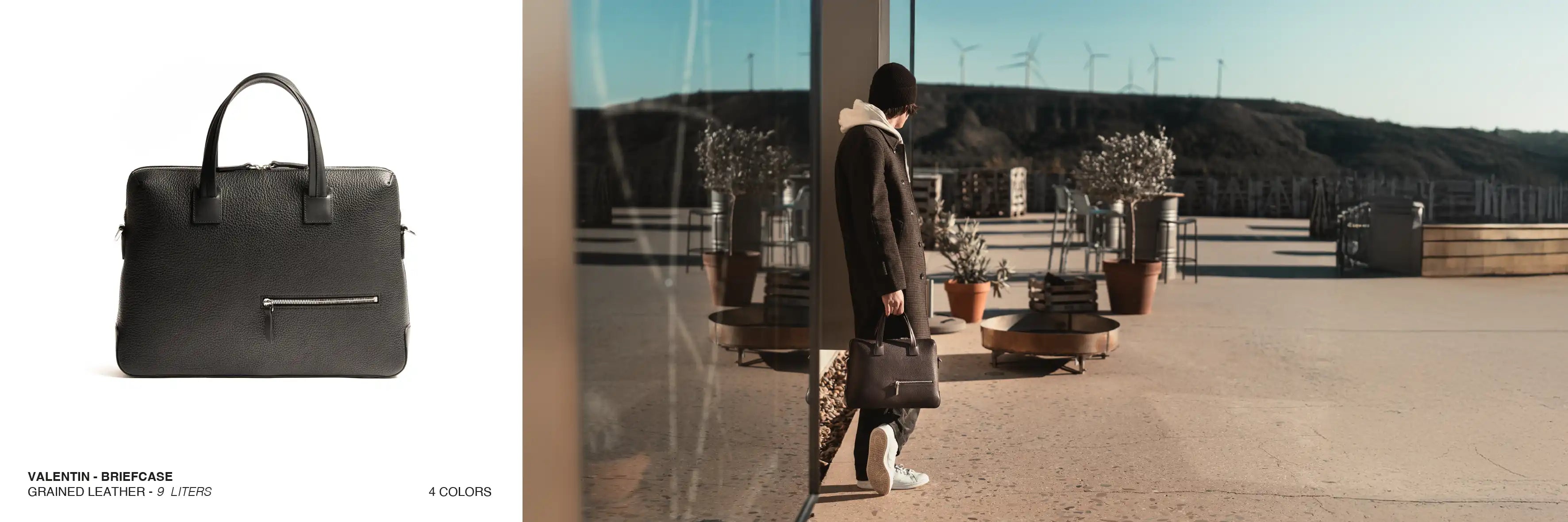 grained leather briefcase by lundi