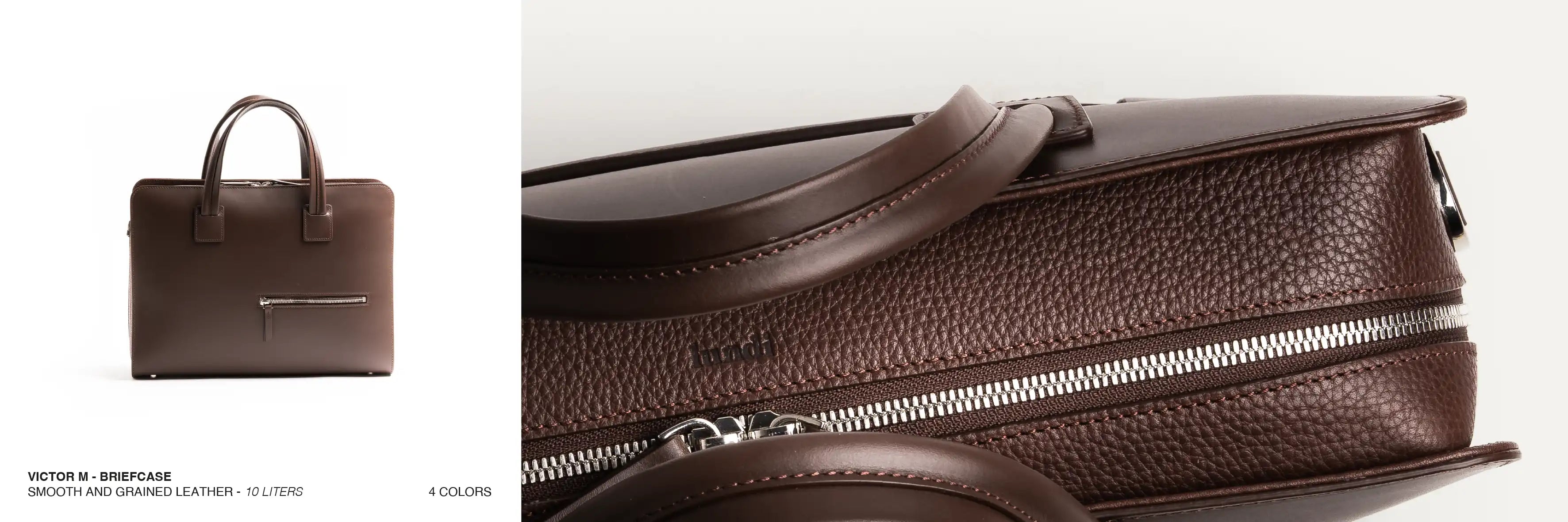 smooth and grained leather briefcase by lundi