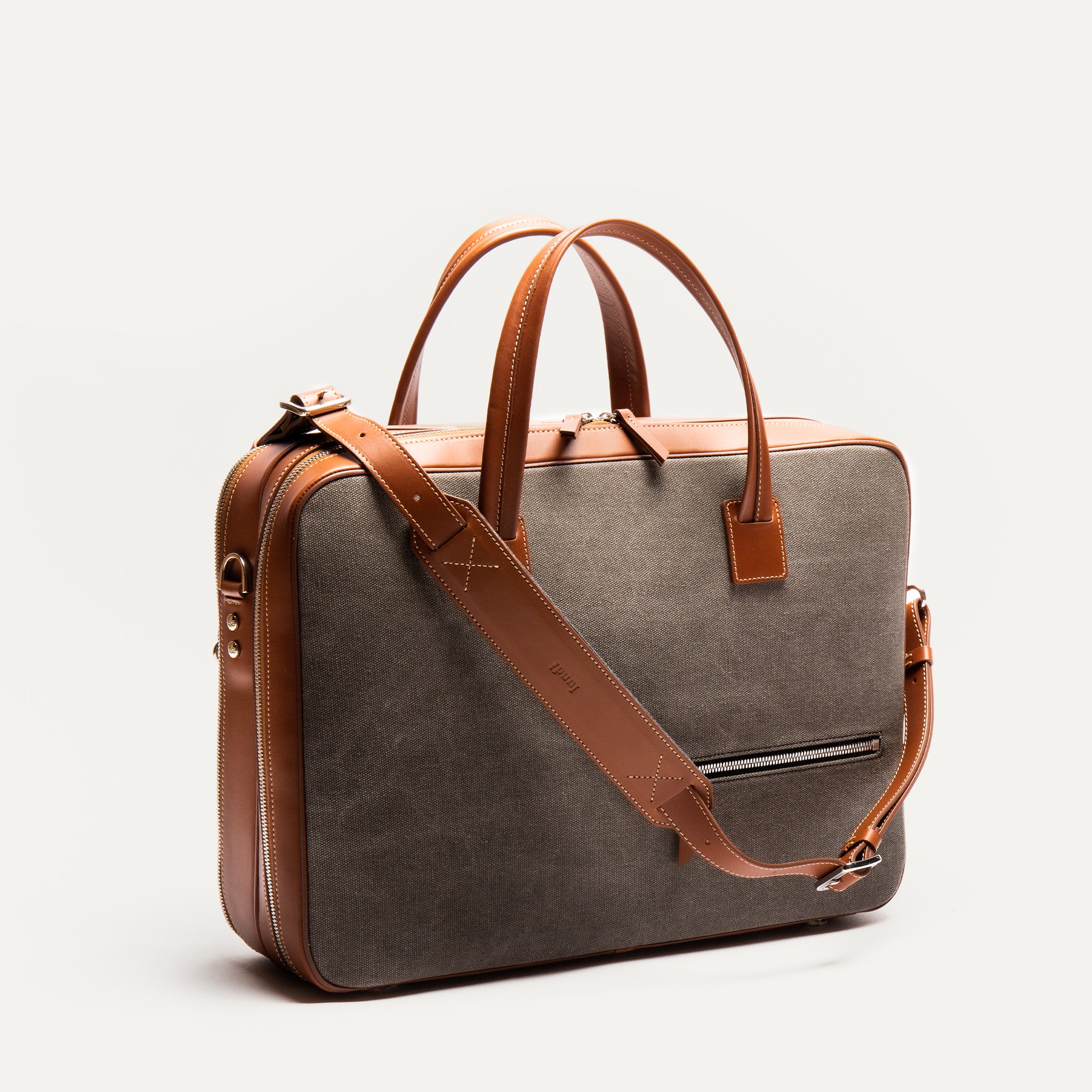 CONALLY - Gris & Cognac | Sac ordinateur 36 heures lundi en toile et cuir