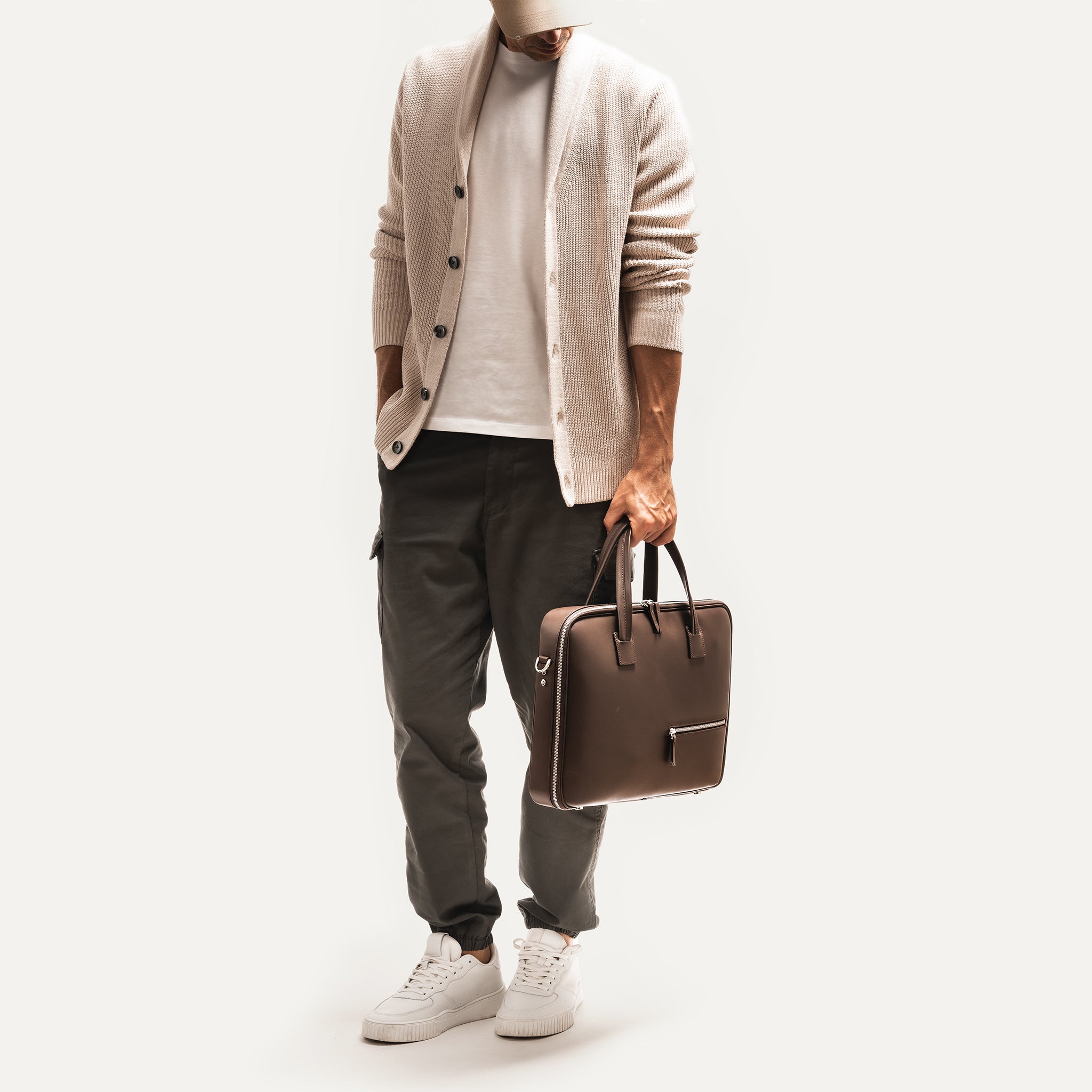 lundi Leather Briefcase | ALESSANDRO Brown