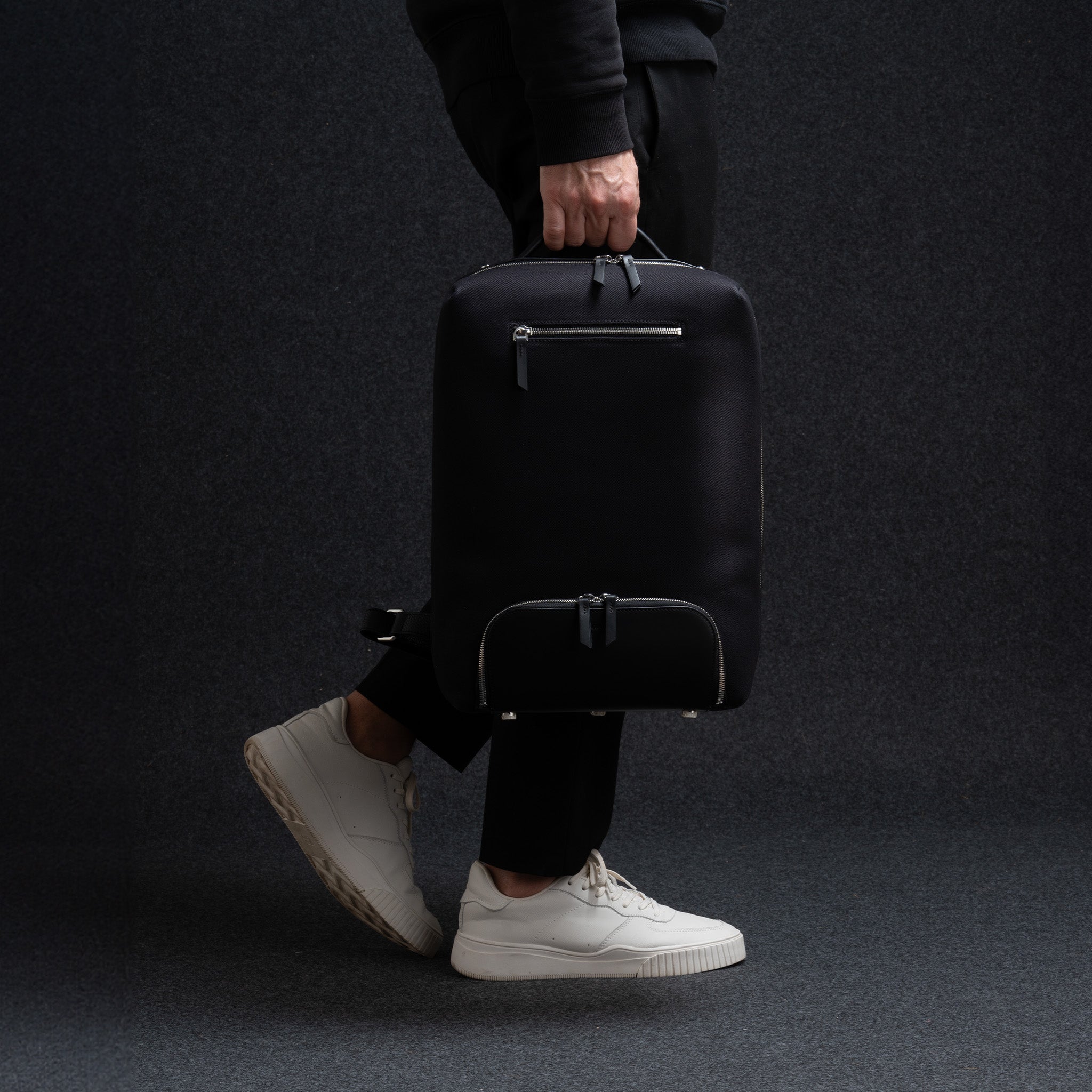 RUBENS, Black | lundi Cotton and Leather One Day Backpack