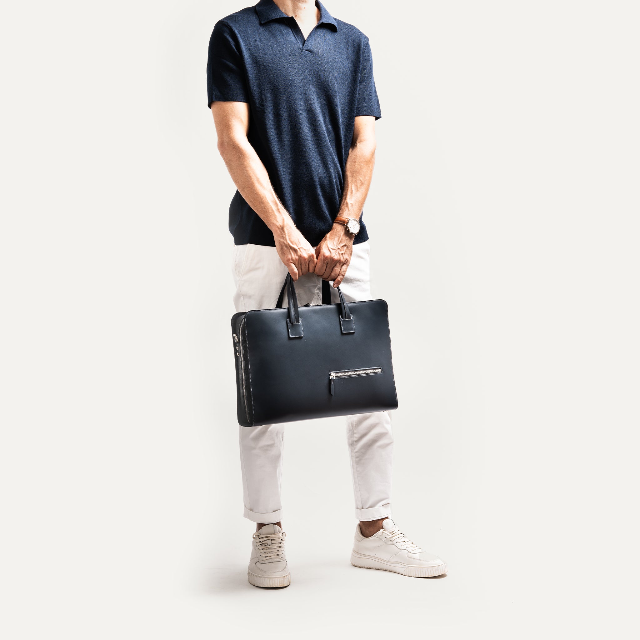 lundi Leather Briefcase | VICTOR Navy