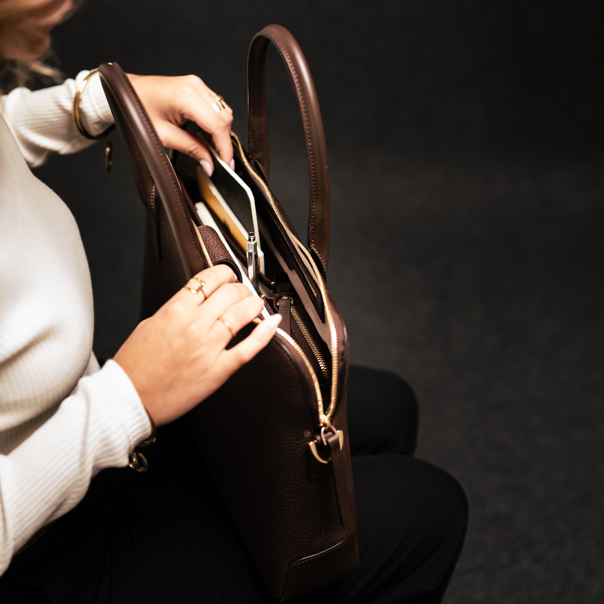 lundi Leather Briefcase | Lena Chestnut