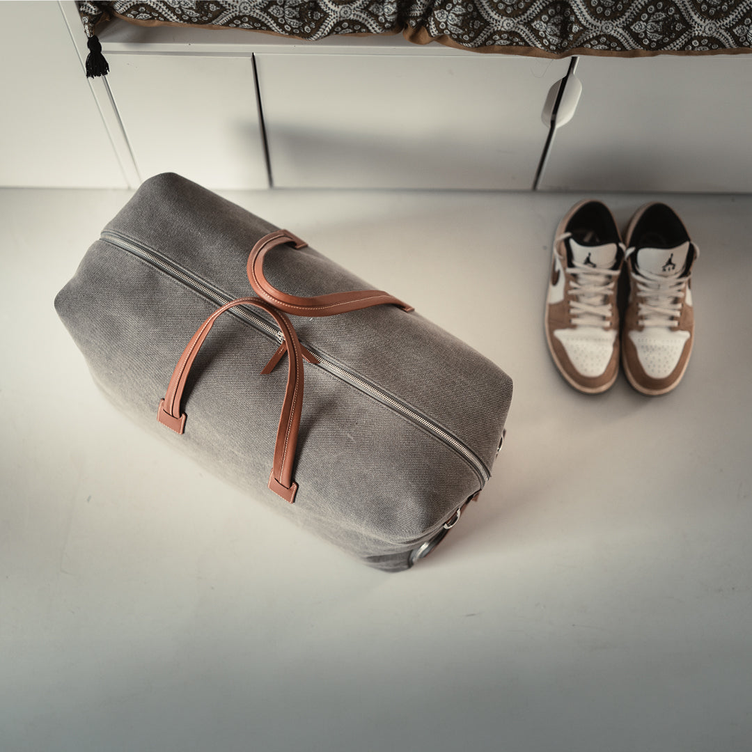 REMINGTON, Gray & Cognac | lundi Cotton and Leather Travel bag