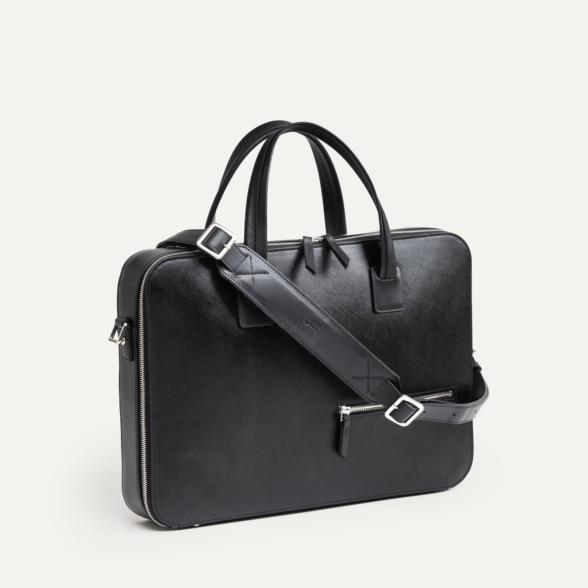 Saffiano leather briefcase PAOLO II BLACK1