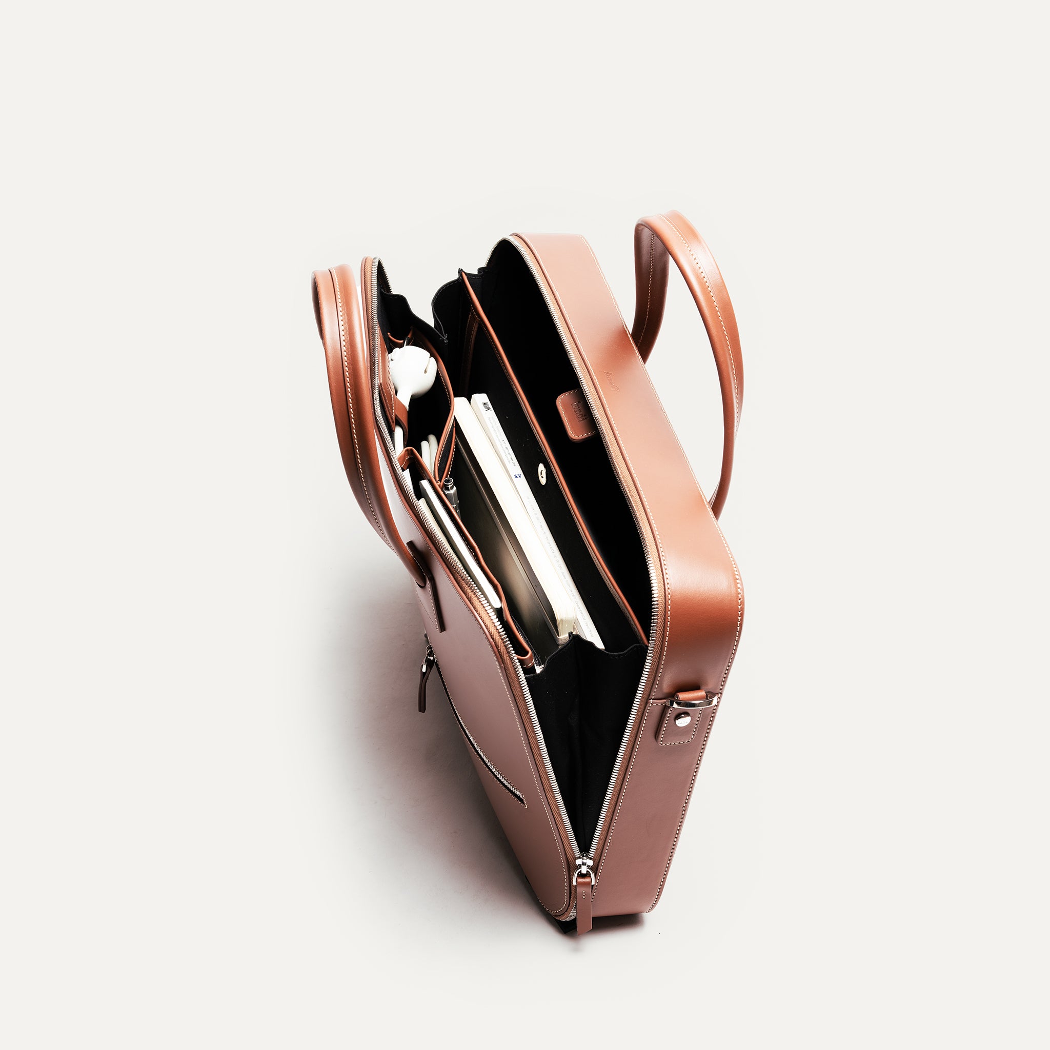 lundi Leather Briefcase | ALESSANDRO Cognac