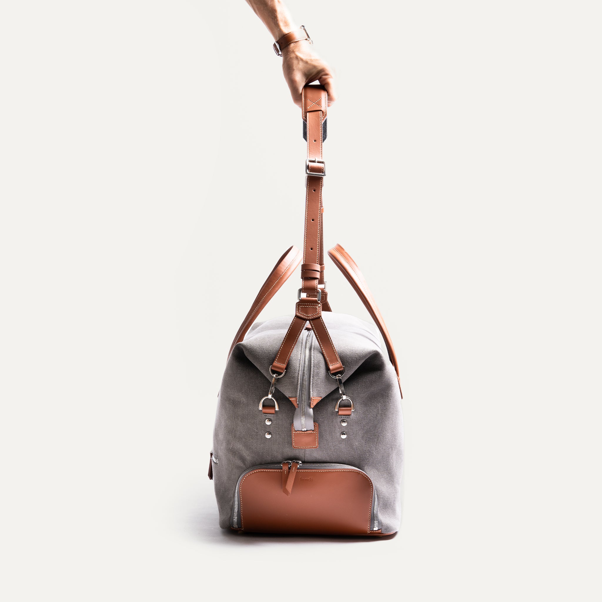 REMINGTON, Gray & Cognac | lundi Cotton and Leather Travel bag