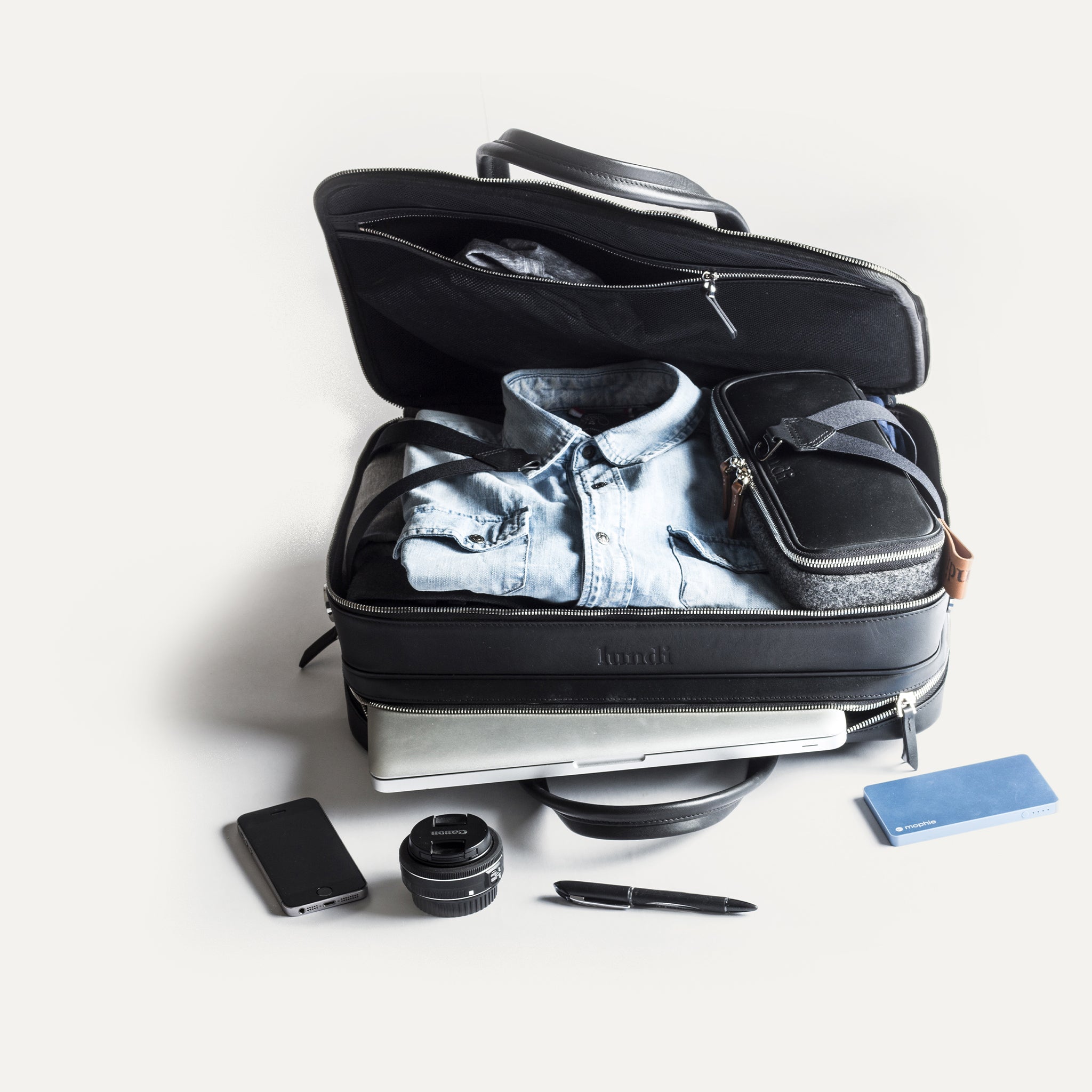 Black leather bag for 13 to 17 inch laptop | lundi BELLECOURT