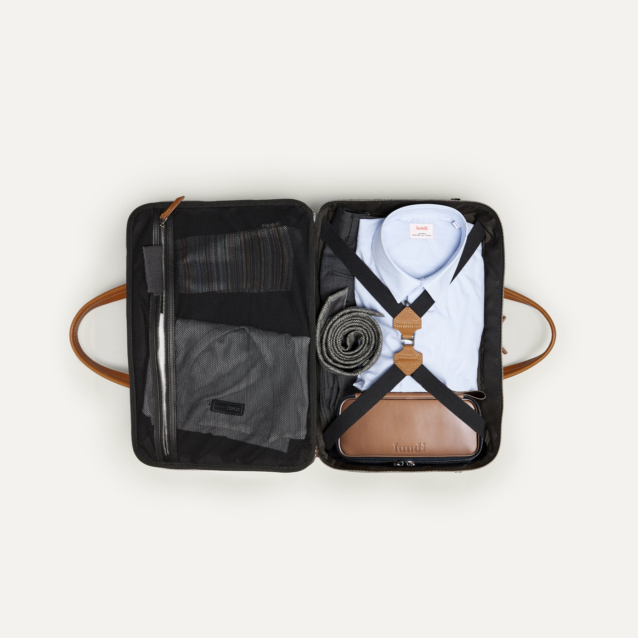 Leather travel computer bag for 2 days | lundi BELLECOURT