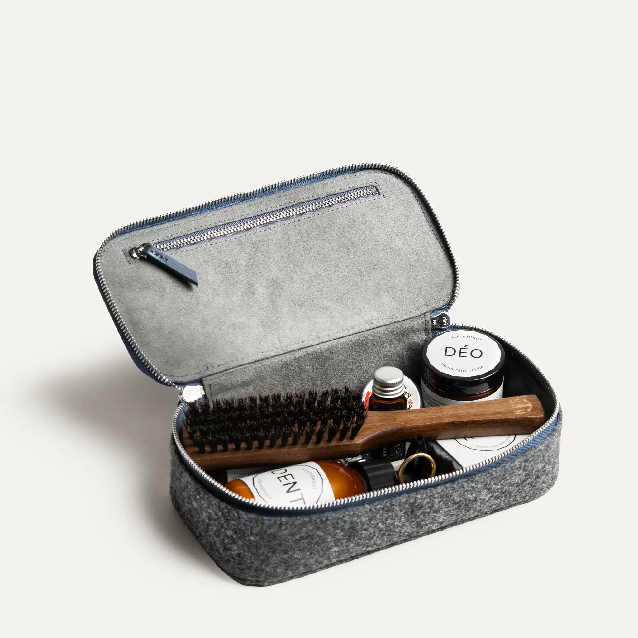 felt travel toiletry bag Leather and felt toiletry bag JULIET II