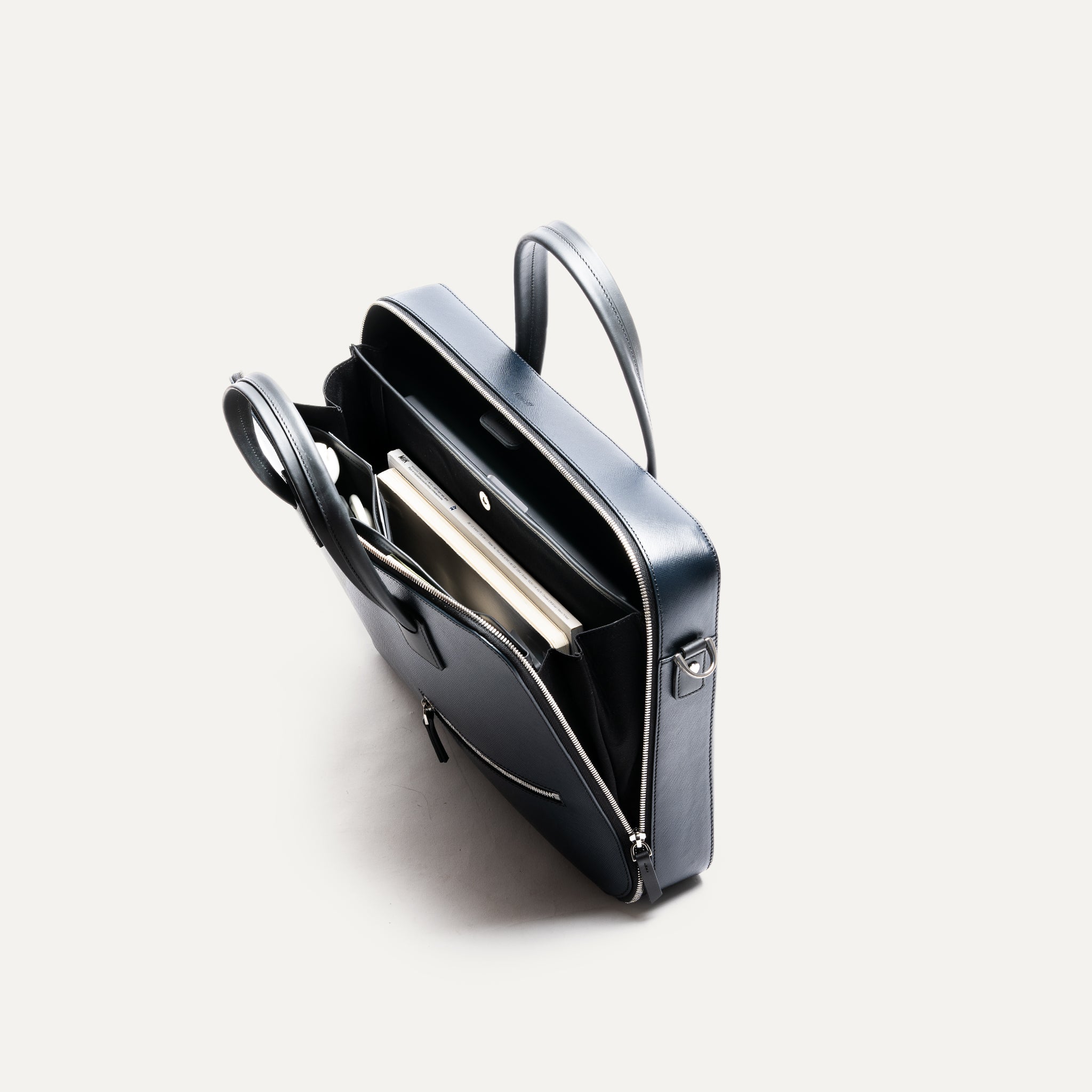 lundi Saffiano Leather Briefcase | PAOLO Navy