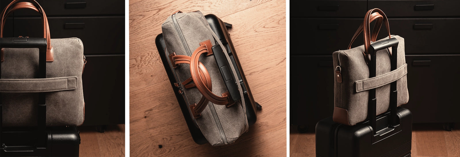 Cotton and leather briefcase ~ DANIEL - BLACK