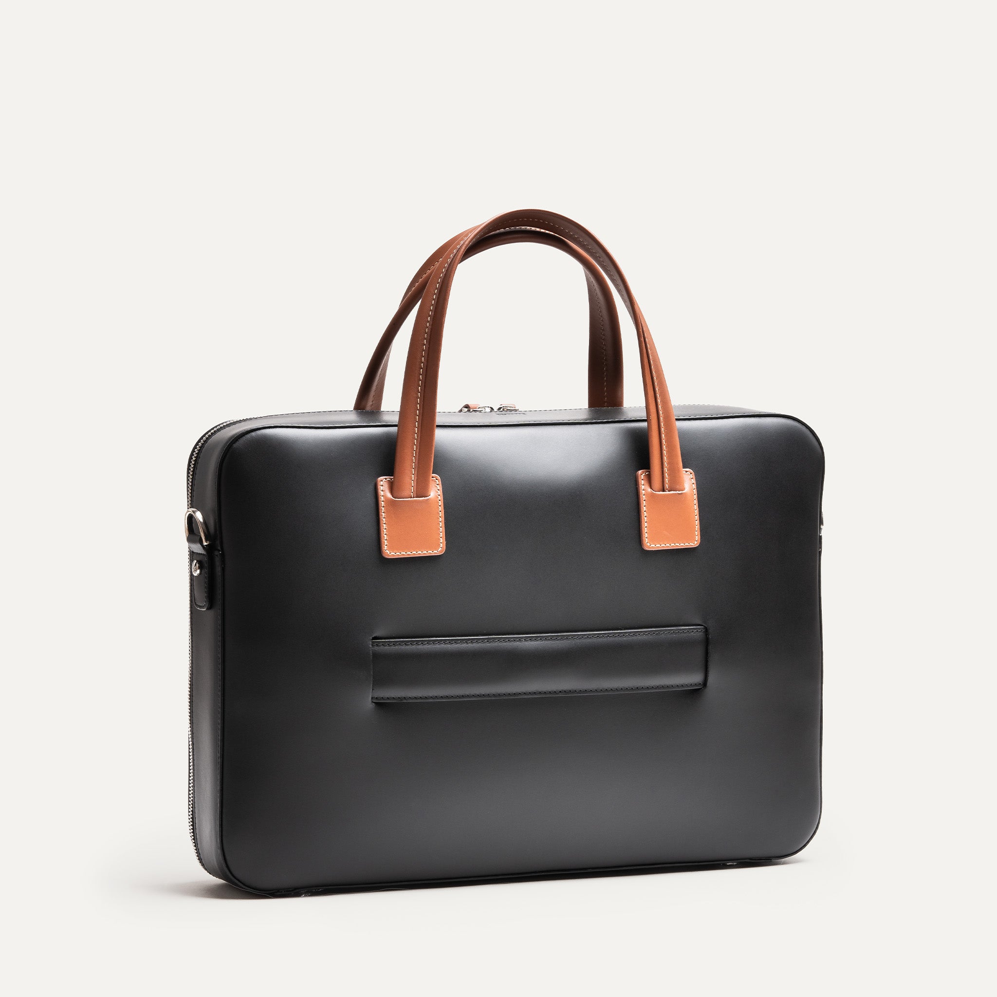 Two-Tone Leather Briefcase (Black & Cognac) | ALESSANDRO by lundi