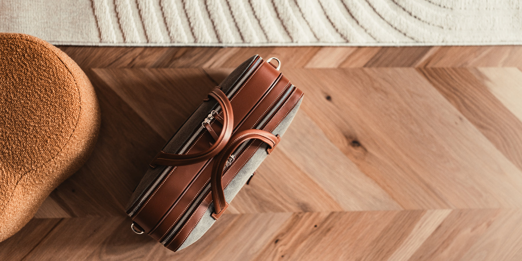 36-hr Cotton Briefcase ~ CONALLY ~ Gray & Cognac