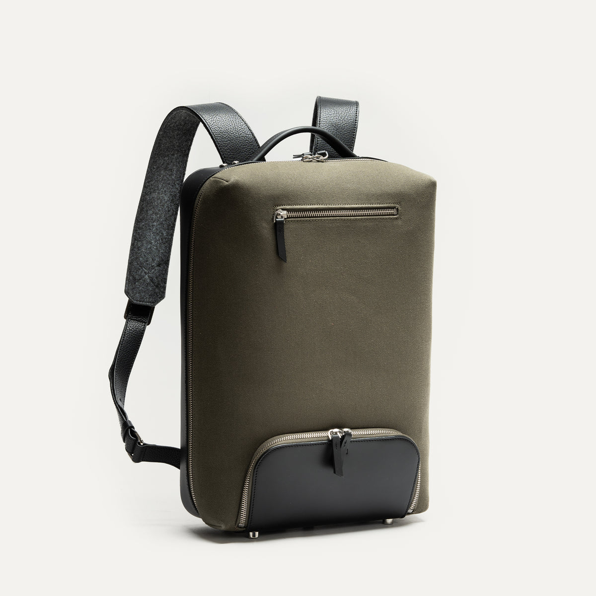 Sac à dos kaki et noir en cuir et toile pour ordinateur | lundi GIANI