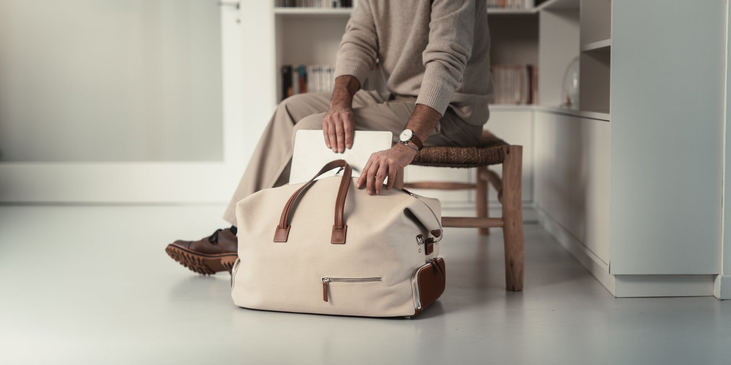 Sac de voyage ~ REMINGTON ~ Toile Beige & cuir Cognac