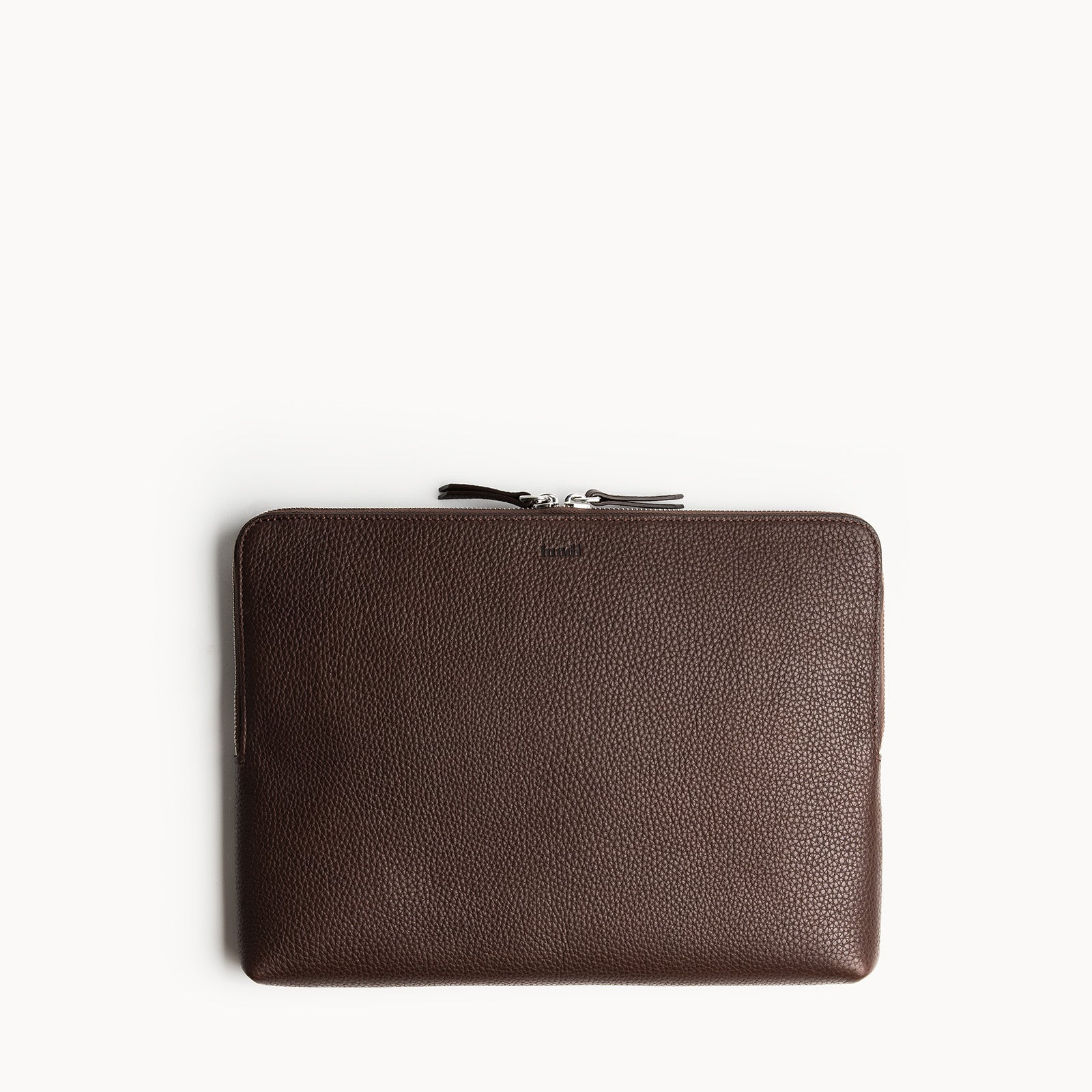 Pochette ordinateur en cuir grainé marron