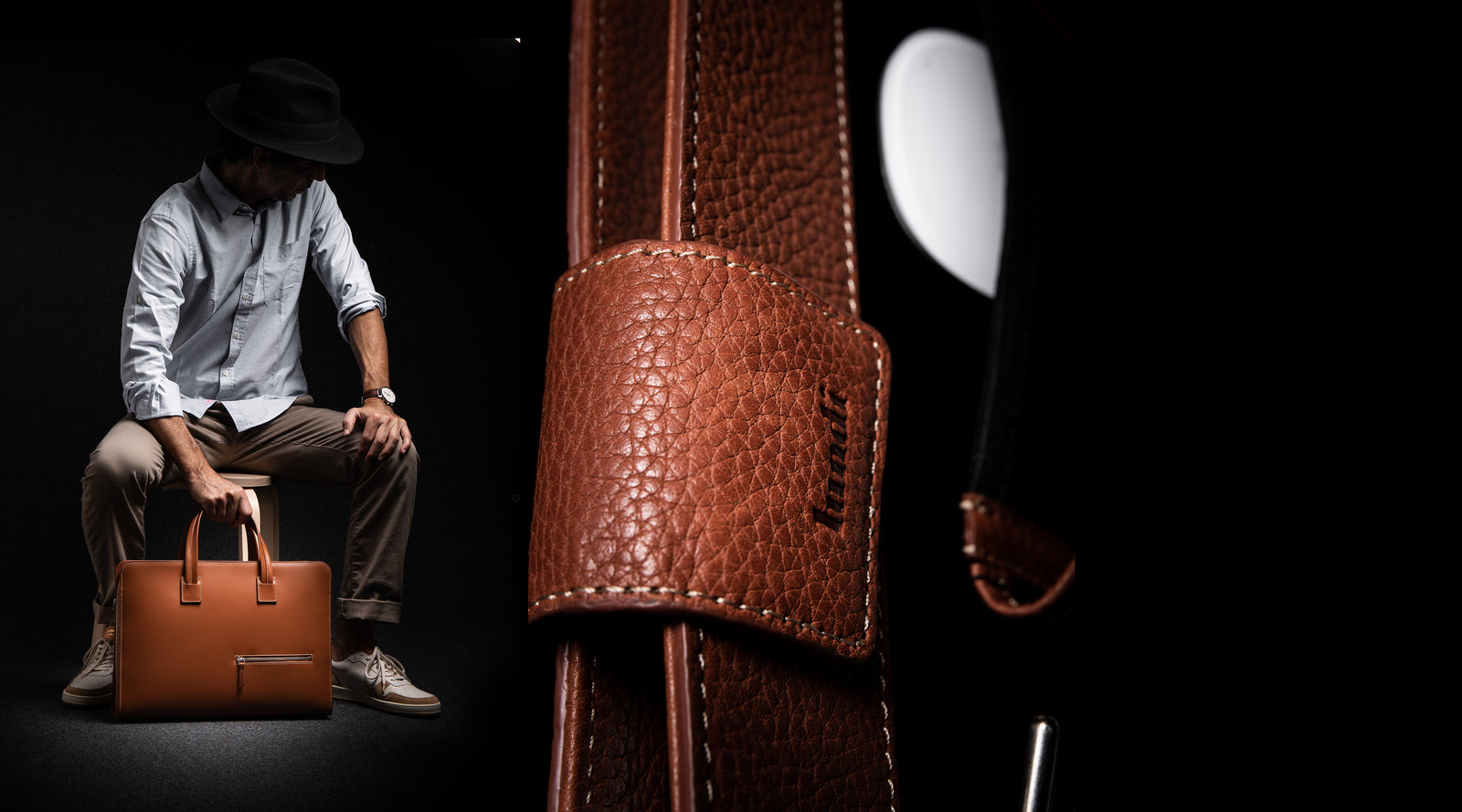 Porte-documents en cuir lisse et grainé ~ VICTOR L - NOIR