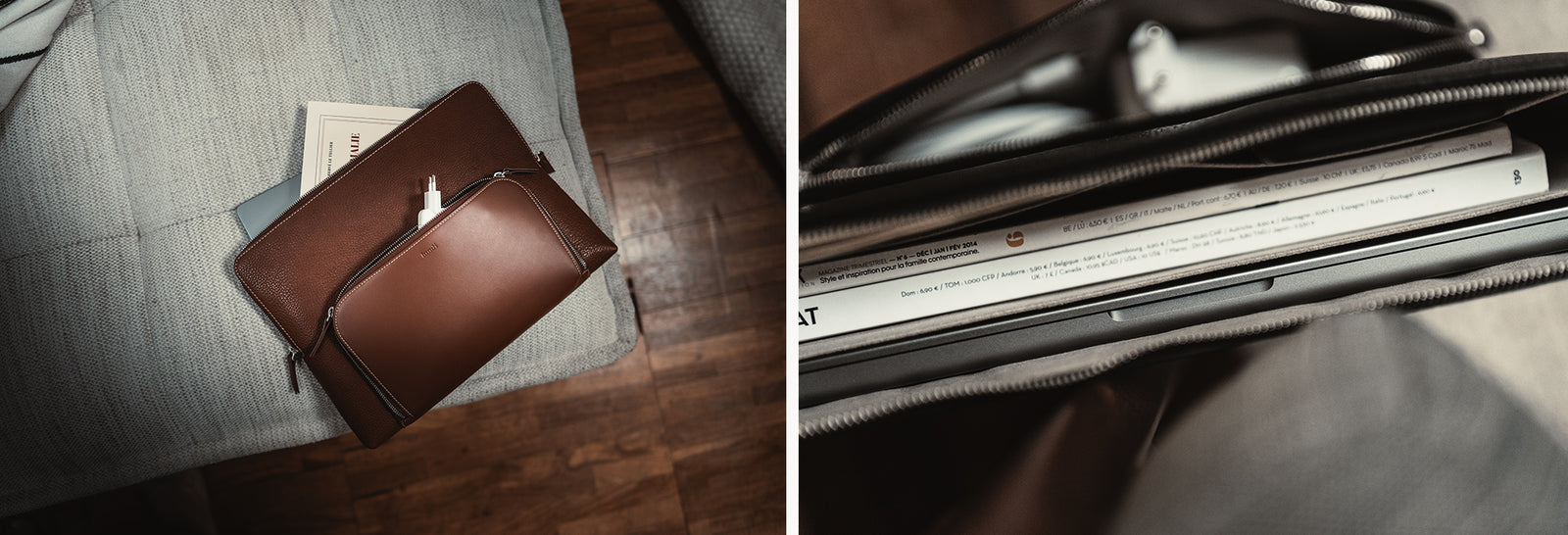 Pochette ordinateur en cuir ~ ANNA - MARINE