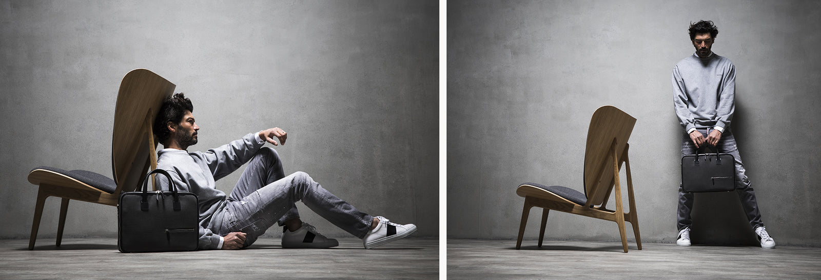 DIEGO | Toile grise & cuir noir