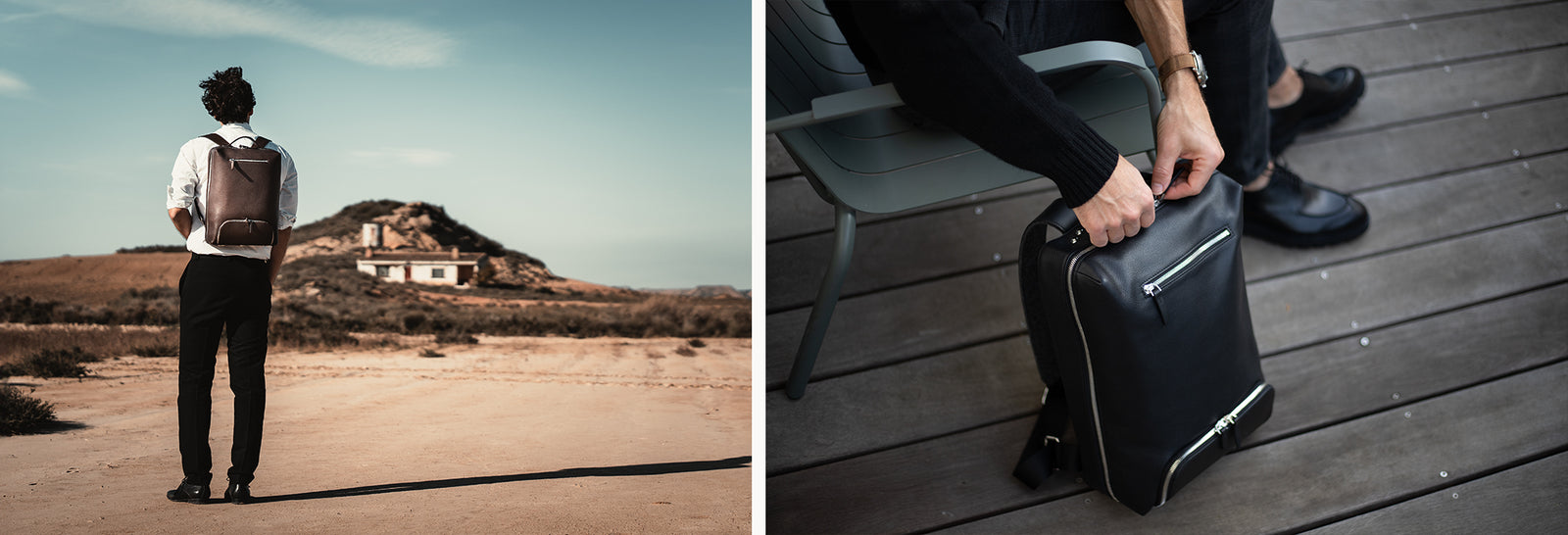 Sac à dos en cuir grainé ~ GIANI II - COGNAC