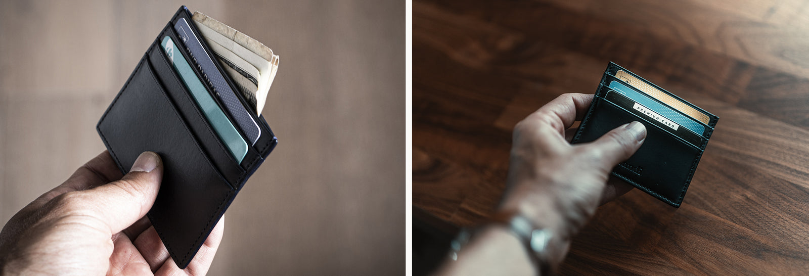 Porte-cartes en cuir lisse ~ KARL - NOIR