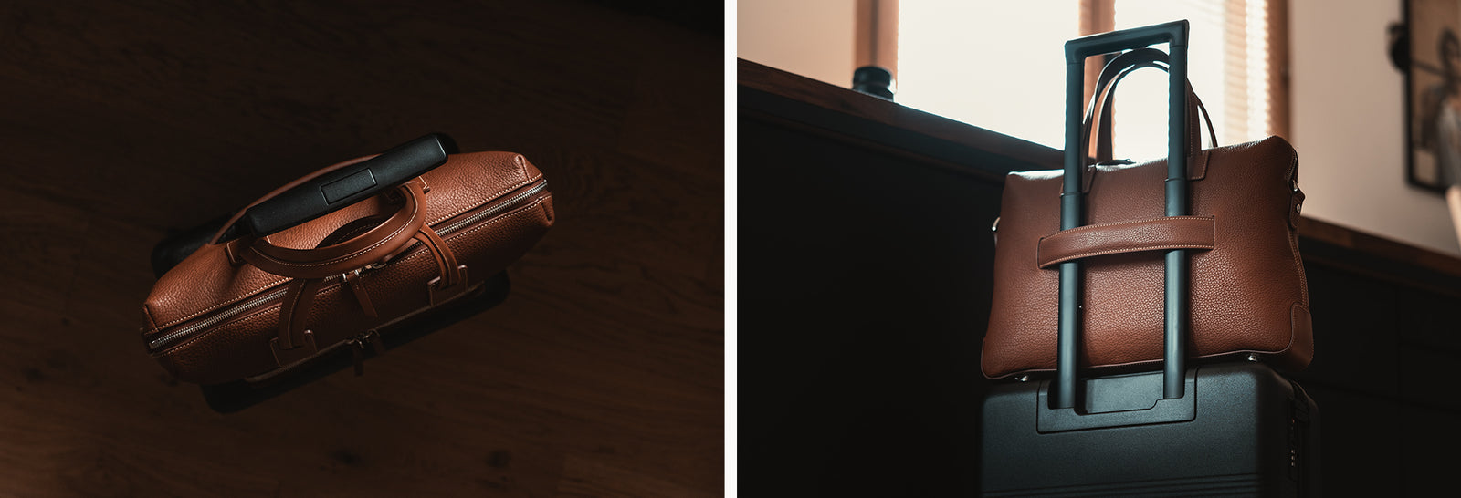 Grained and Smooth leather briefcase ~ LEWIS - CHESTNUT