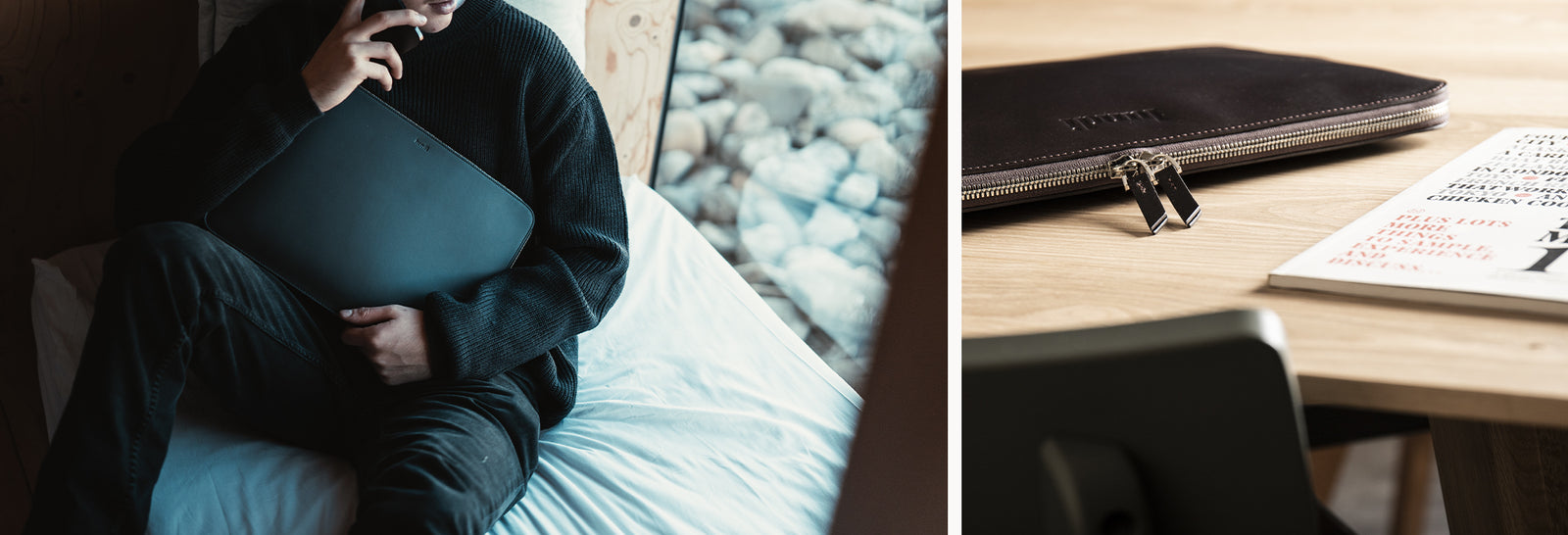 Pochette ordinateur en cuir ~ MAYA - COGNAC