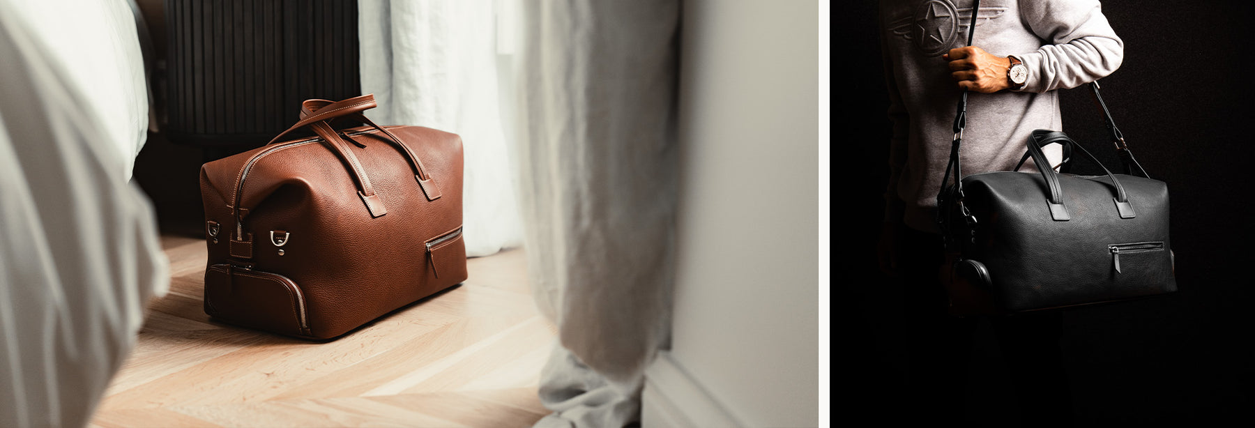 Leather weekend bag ~ WILSON - BLACK