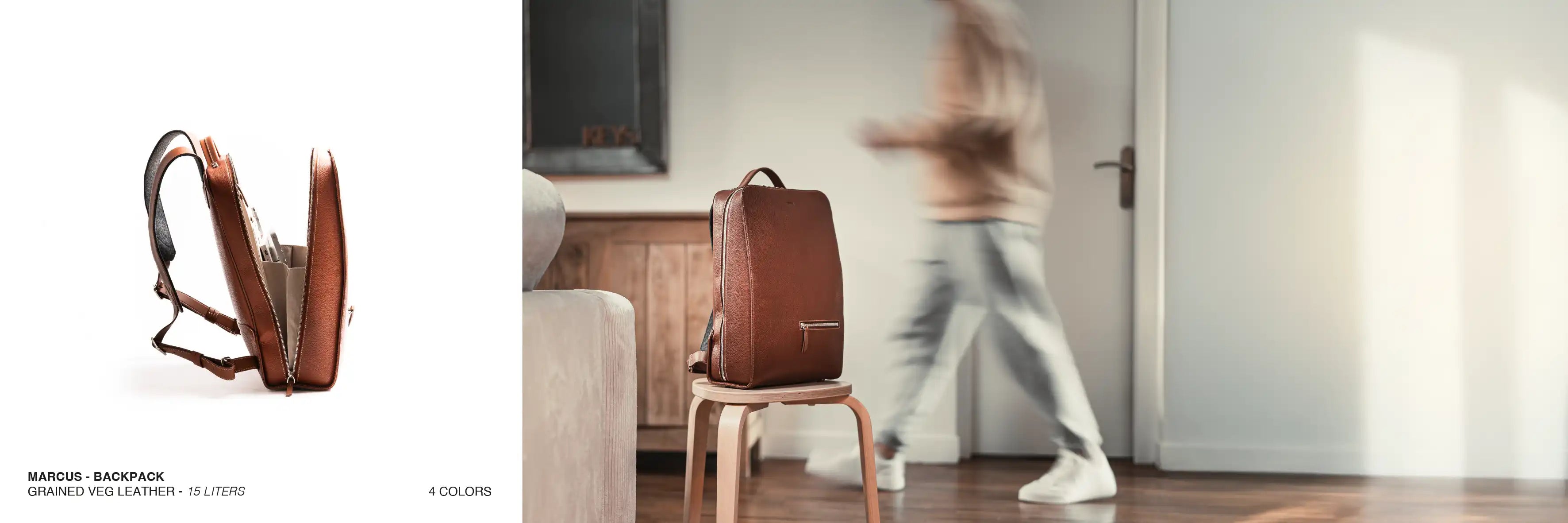 grained leather backpack by lundi