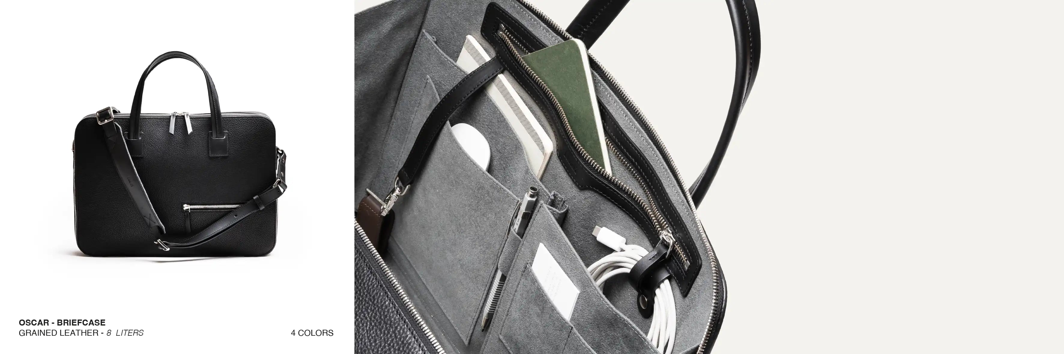 grained leather briefcase by lundi