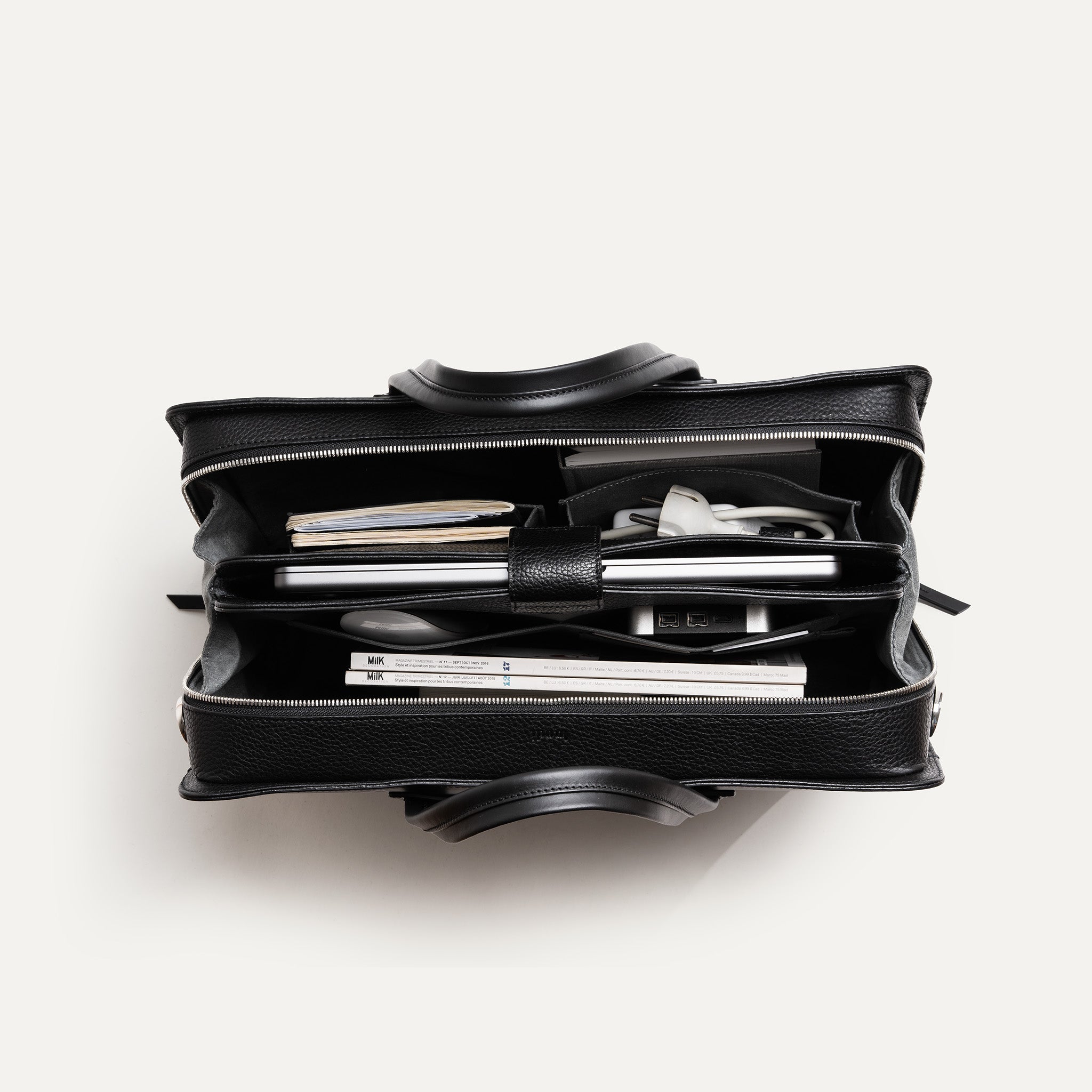 Black leather briefcase for 13“ to 16” laptops – lundi