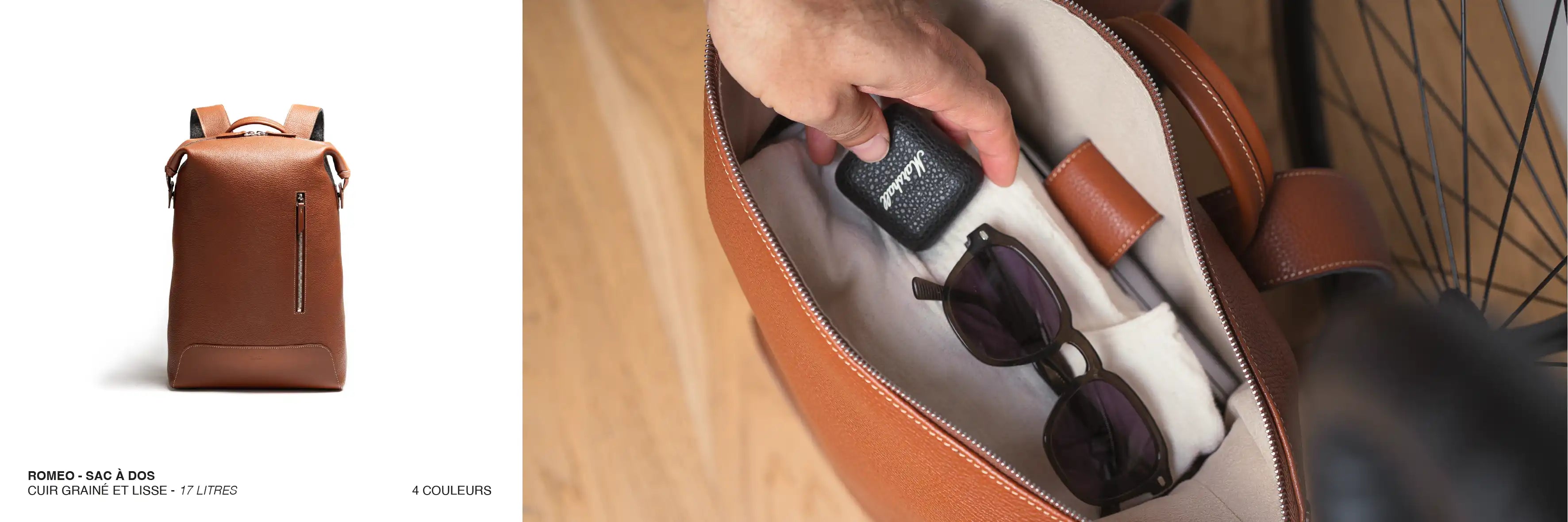 sac à dos en cuir grainé et lisse de la marque lundi