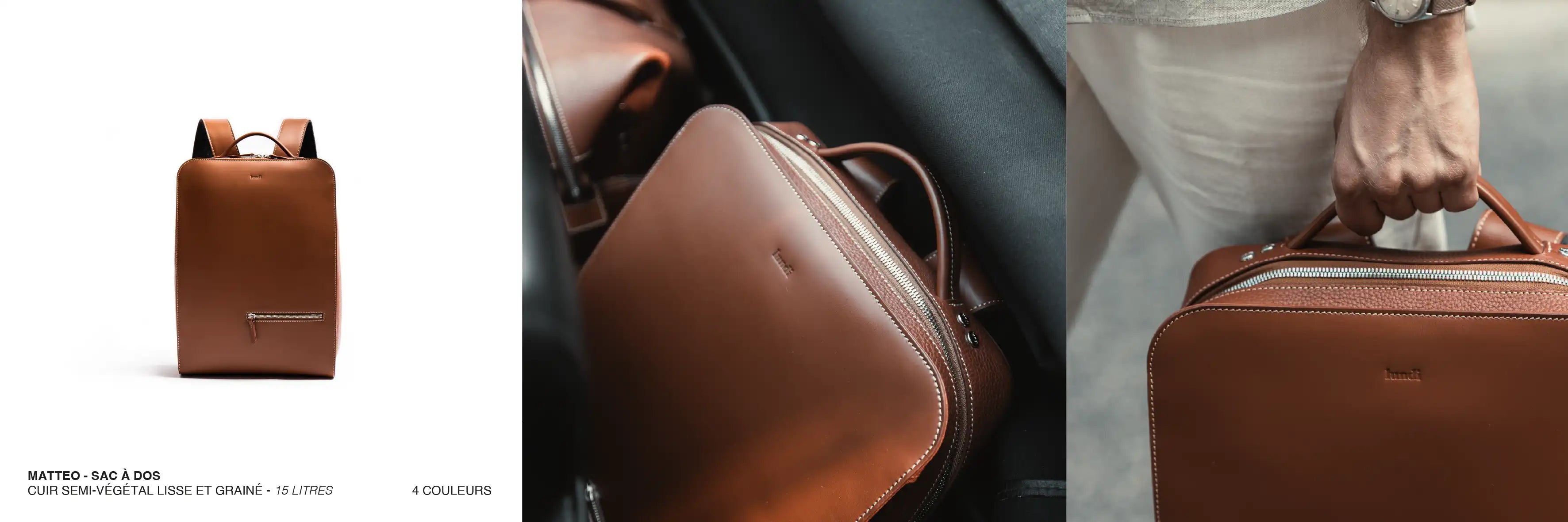 sac à dos en cuir lisse et grainé de la marque lundi