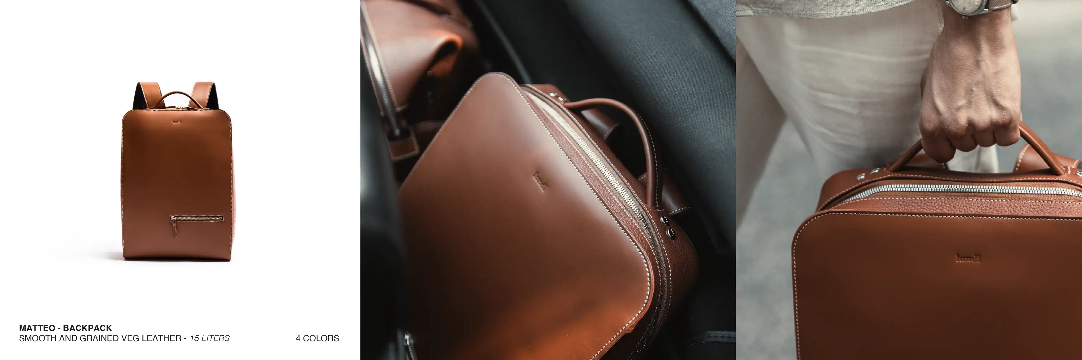 smooth and grained leather backpack by lundi