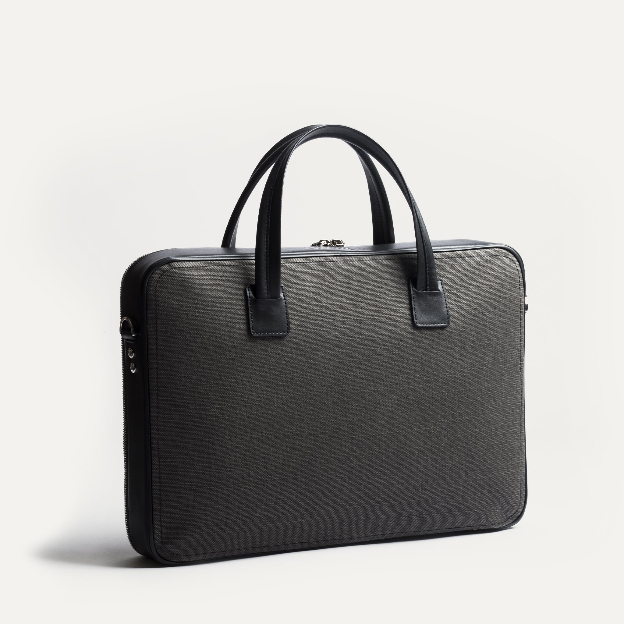 lundi Leather Briefcase | DIEGO Gray & Black