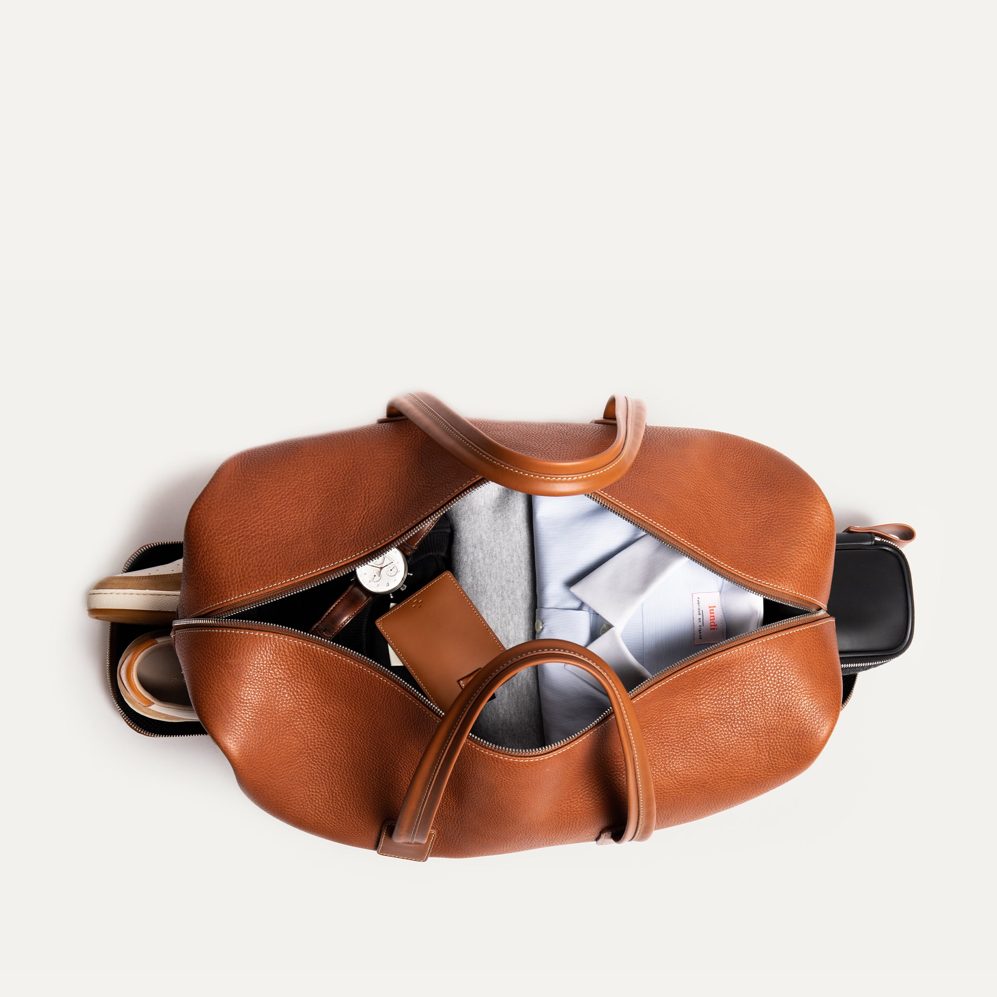 WILSON, cognac | Weekender lundi en cuir grainé et lisse