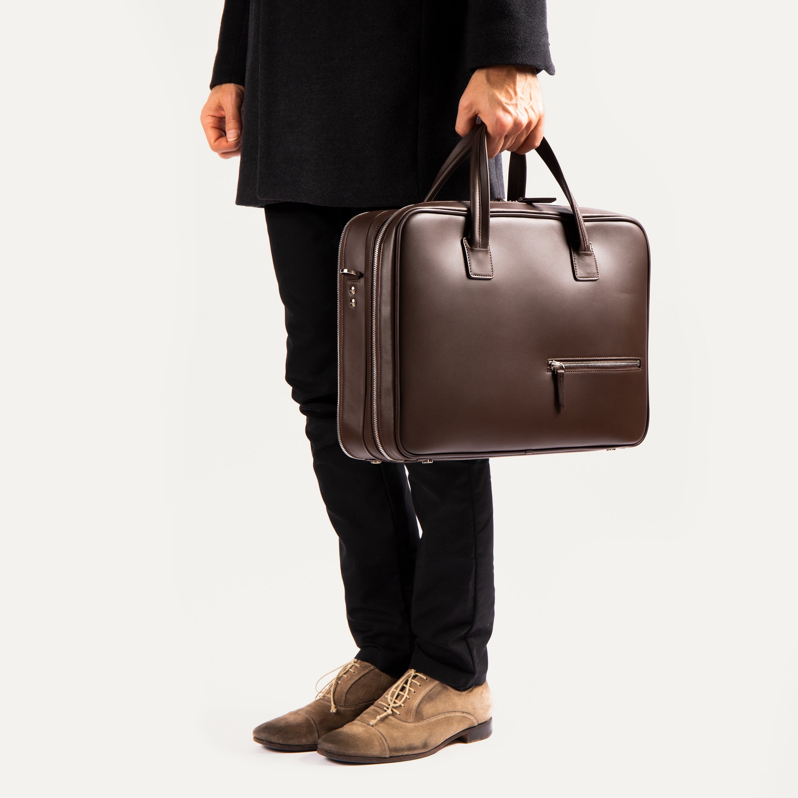 BELLECOURT Marron | Sac ordinateur 36 heures lundi en cuir lisse