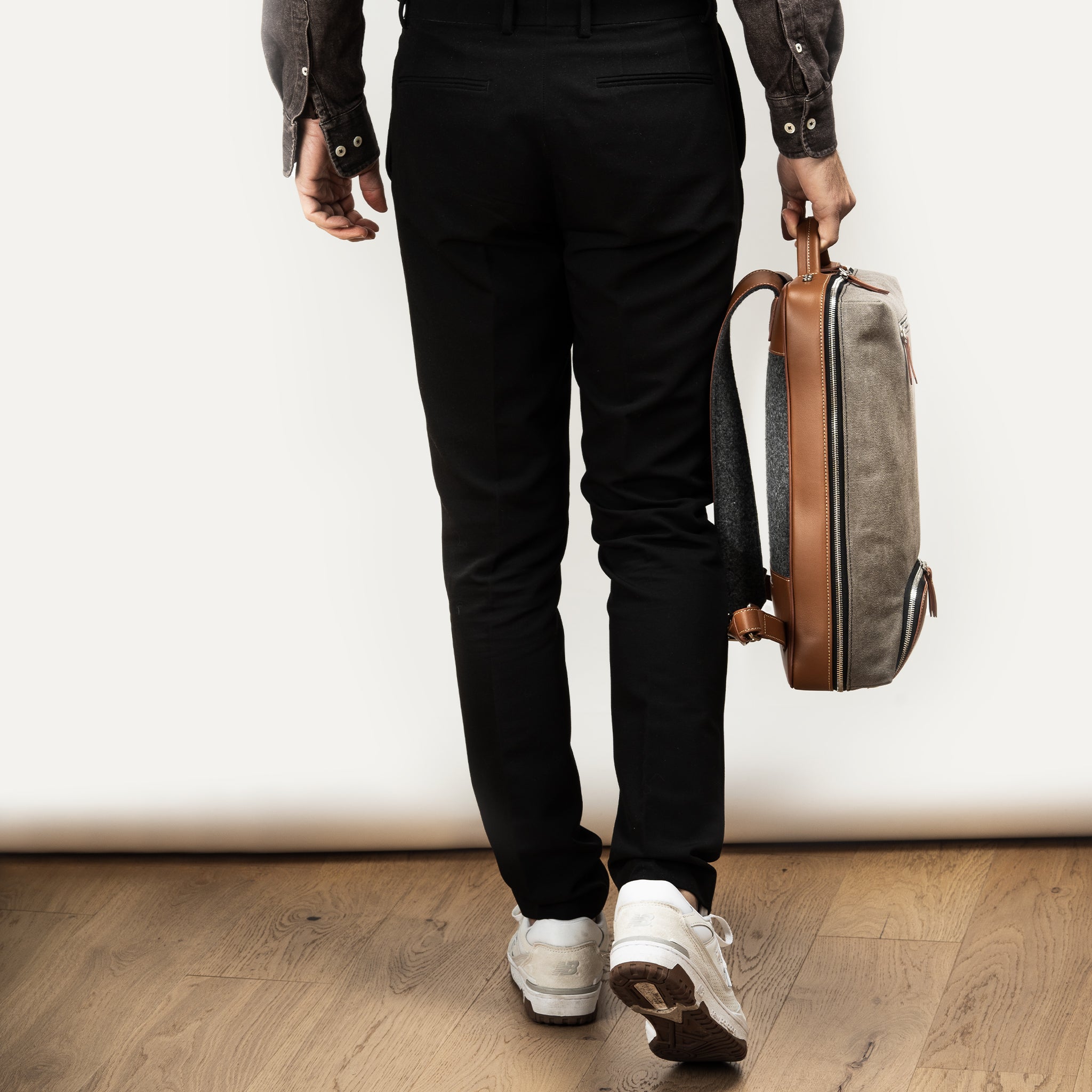 RUBENS, Gray & Cognac | lundi Cotton and Leather One Day Backpack