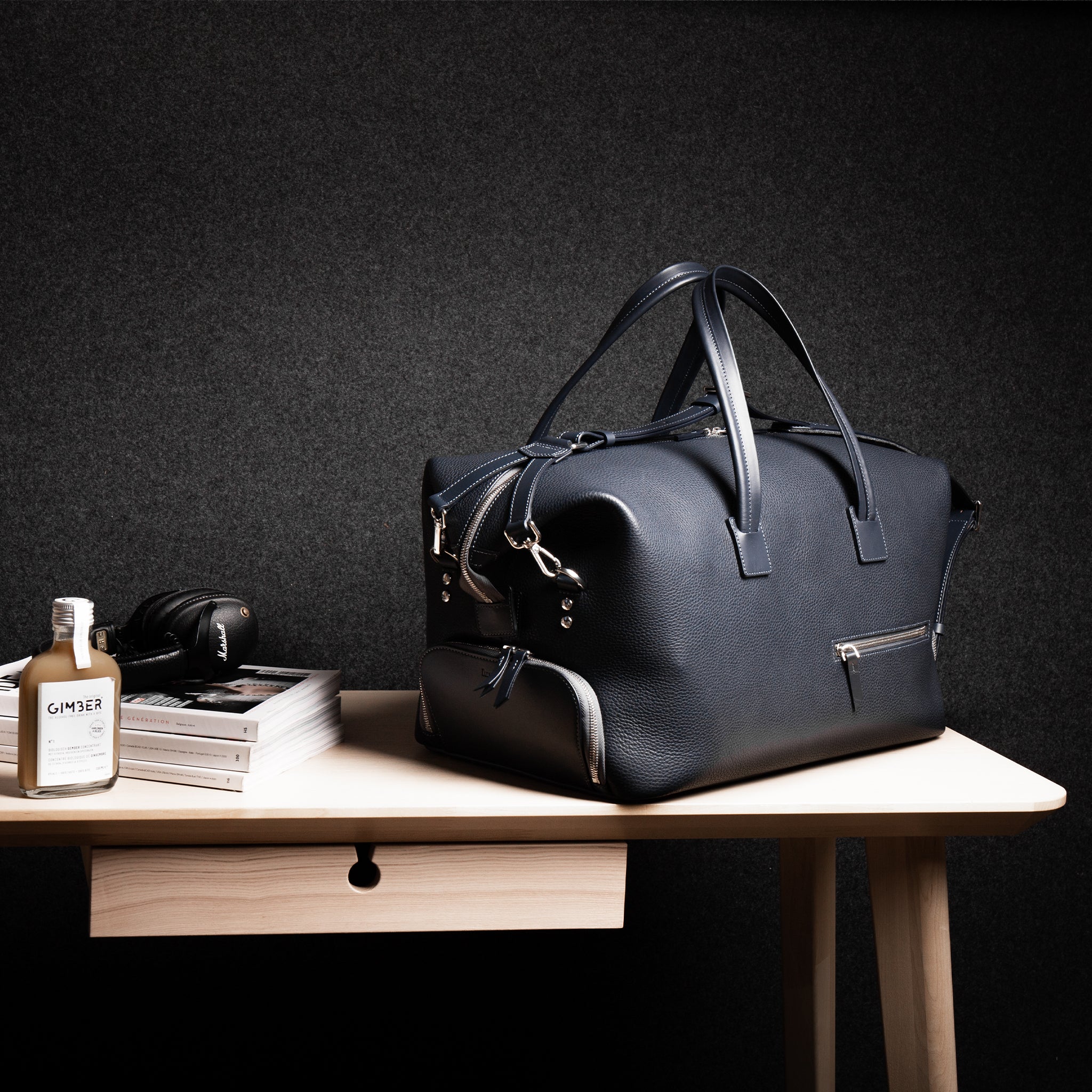 WILSON, marine |  Weekender lundi en cuir grainé et lisse