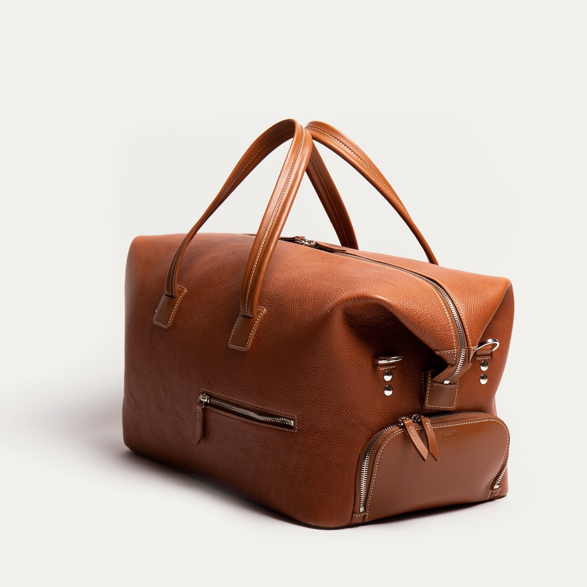 WILSON, cognac | Weekender lundi en cuir grainé et lisse